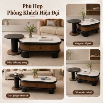 Bàn Trà Sofa A396 Kèm Bàn Phụ Bo Tròn Tích Hợp Ngăn Kéo Hiện Đại Bàn Trà Sofa A396 Kèm Bàn Phụ Bo Tròn Tích Hợp Ngăn Kéo Hiện Đại