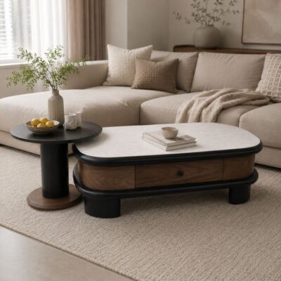 Bàn Trà Sofa A396 Kèm Bàn Phụ Bo Tròn Tích Hợp Ngăn Kéo Hiện Đại Bàn Trà Sofa A396 Kèm Bàn Phụ Bo Tròn Tích Hợp Ngăn Kéo Hiện Đại