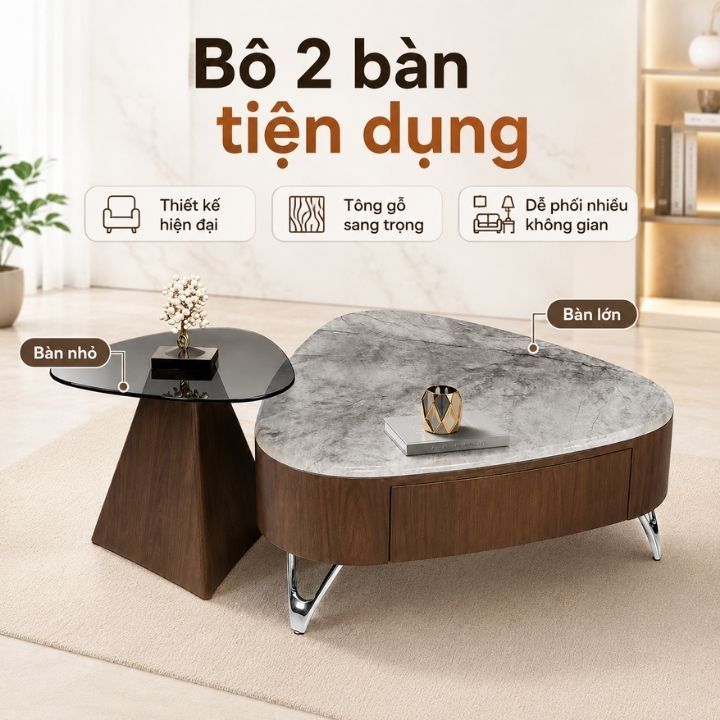 Bộ Bàn Trà Đôi A138 Mặt Đá Tinh Thể Khung Gỗ Sơn PU Cao Cấp Bộ Bàn Trà Đôi A138 Mặt Đá Tinh Thể Khung Gỗ Sơn PU Cao Cấp - Ảnh 3
