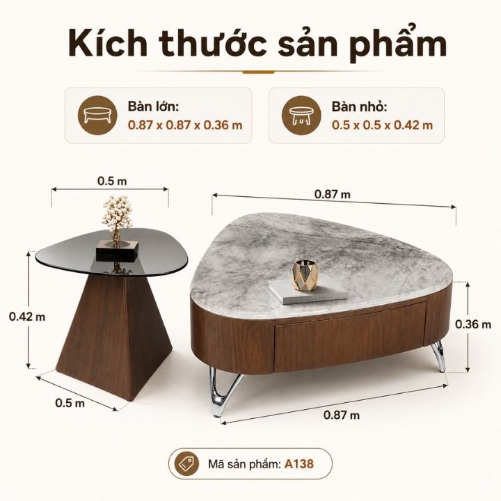 Bộ Bàn Trà Đôi A138 Mặt Đá Tinh Thể Khung Gỗ Sơn PU Cao Cấp Bộ Bàn Trà Đôi A138 Mặt Đá Tinh Thể Khung Gỗ Sơn PU Cao Cấp - Ảnh 5