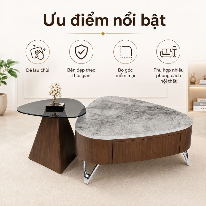 Bộ Bàn Trà Đôi A138 Mặt Đá Tinh Thể Khung Gỗ Sơn PU Cao Cấp Bộ Bàn Trà Đôi A138 Mặt Đá Tinh Thể Khung Gỗ Sơn PU Cao Cấp - Ảnh 8