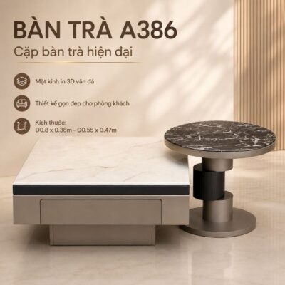 Cặp Bàn Trà Mặt Kính In 3D Vân Đá A386 Cao Cấp Cặp Bàn Trà Mặt Kính In 3D Vân Đá A386 Cao Cấp