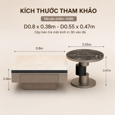 Cặp Bàn Trà Mặt Kính In 3D Vân Đá A386 Cao Cấp Cặp Bàn Trà Mặt Kính In 3D Vân Đá A386 Cao Cấp
