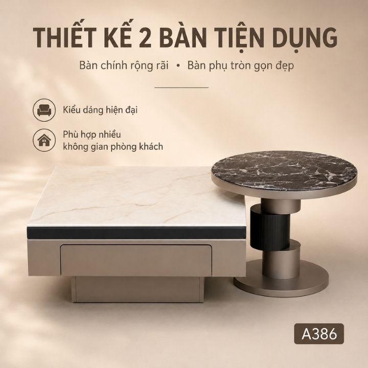 Cặp Bàn Trà Mặt Kính In 3D Vân Đá A386 Cao Cấp Cặp Bàn Trà Mặt Kính In 3D Vân Đá A386 Cao Cấp